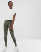 Asos Design Legging In Monogram Print - Green