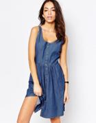 J.d.y Chambray Button Front Dress - Blue
