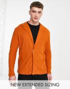 Asos Design Relaxed Fit Long Sleeve Waffle Wrap Jersey Shirt In Orange-brown