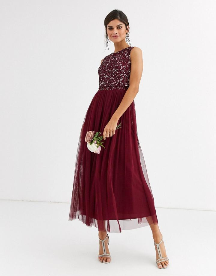 Maya Bridesmaid Delicate Sequin 2 In 1 Midaxi Dress In Wine-red