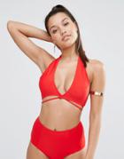 Missguided Mix And Match Cross Over Front Bikini - Red