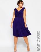 Asos Curve Wedding Drape Cowl Neck Pleated Midi Dress - Navy