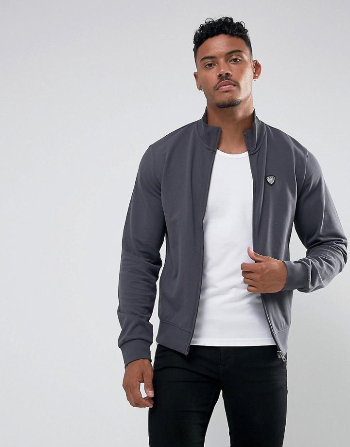 Ea7 French Terry Shield Logo Zip Through Sweat In Gray - Gray