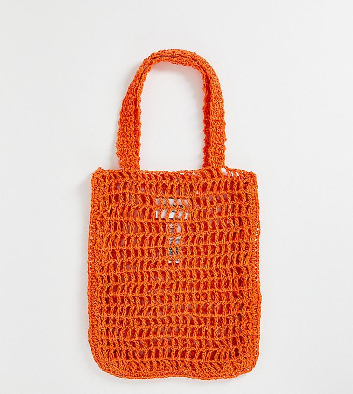 Collusion Unisex Crochet Tote Bag In Orange