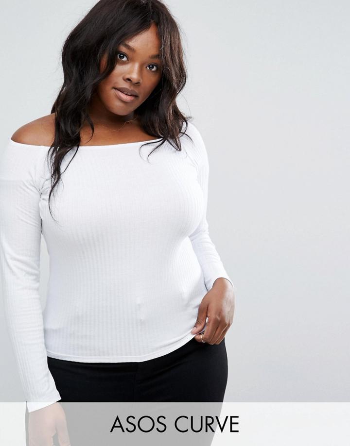 Asos Curve Off Shoulder Top In Rib - White