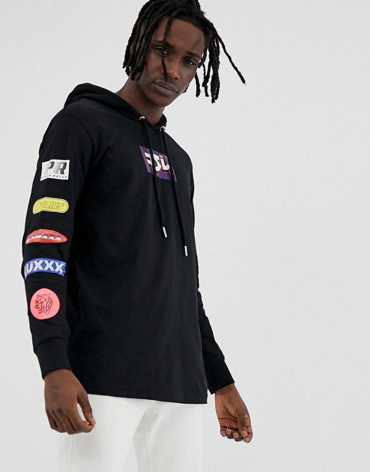 Diesel T-fonty-ya Hooded Logo Long Sleeve Top In Black