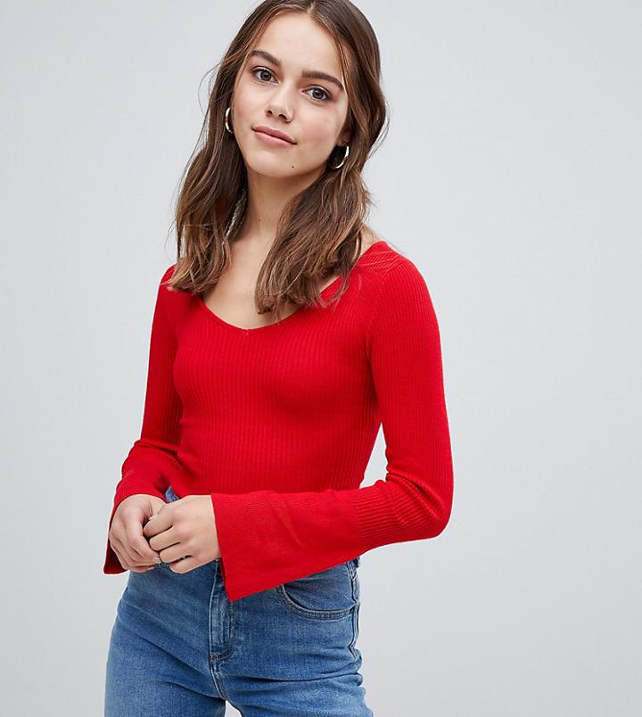Brave Soul Petite Zodiac Sweater With Flare Sleeves - Red