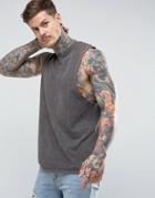 Asos Longline Sleeveless T-shirt With Extreme Dropped Armhole In Acid Wash Gray - Gray