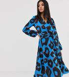 Flounce London Tall Wrap Front Midi Dress In Abstract Print - Multi