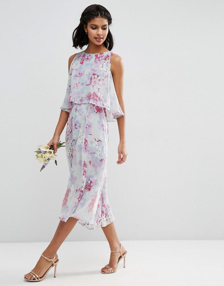 Asos Wedding Dress With Soft Double Layer In Print - Multi