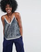 Asos Sequin Cami Top With Raw Edge Detail - Silver