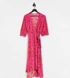 Simply Be Wrap Midi Dress In Pink Leopard Print