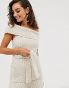 Asos Design Two-piece Bardot Knitted Top With Belt - Stone