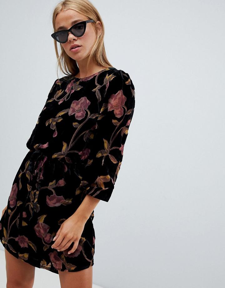 New Look Velvet Burnout Tunic Dress - Black