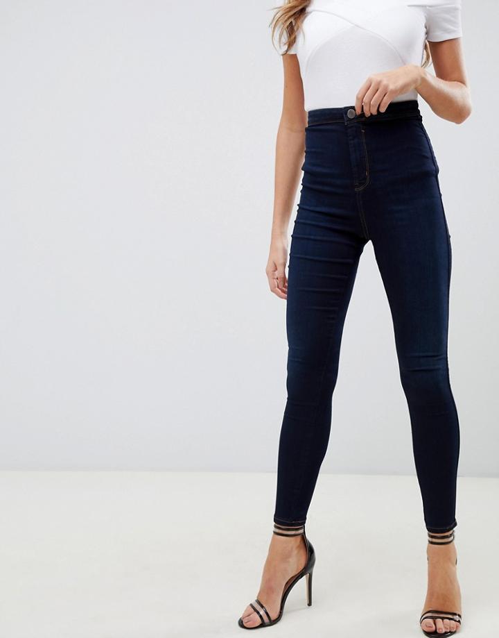 Asos Design Rivington High Waisted Jeggings In Darkwash Blue