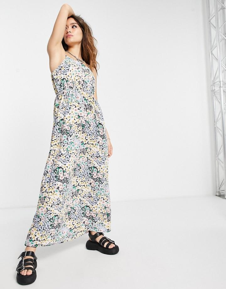 Only Cody Strappy Midi Dress In Black Floral Print-multi