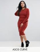 Asos Curve Ribbed Dress With Stitch Detail - Red