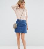 Asos Petite Denim A Line Skirt In Midwash Blue - Blue