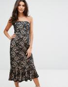 Warehouse Strapless Premium Lace Dress - Black