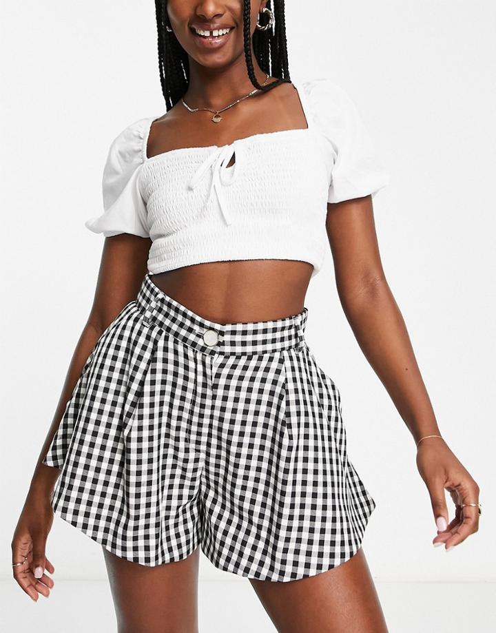 River Island Check Flared Shorts In Black - Part Of A Set