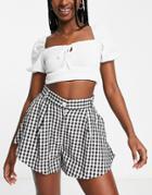 River Island Check Flared Shorts In Black - Part Of A Set