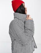 Hollister Lightweight Funnel Neck Padded Jacket In Houndstooth Print-multi