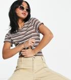 Asos Design Petite Exclusive Fitted Top With Variegated Stripes In Brown