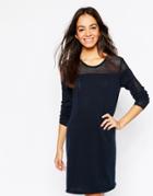 Vila Long Sleeve Sweater Dress With Open Knit Neckline - Total Eclipse