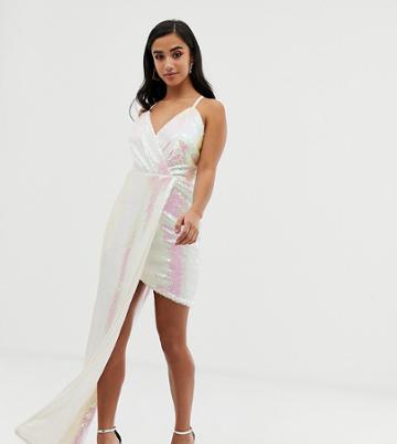 Tfnc Petite Super Mini Dress With Asymmetric Hem In White Iridescent - White