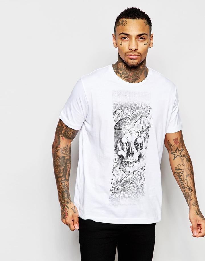 Diesel T-shirt T-joe-au Crewneck Foil Skull Print In White - White