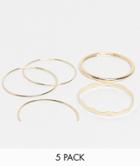 Asos Design Curve 5-pack Bangle Bracelets In Mixed Design In Gold Tone