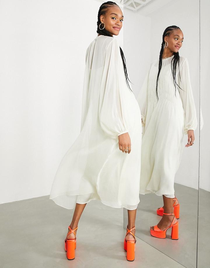 Asos Edition Shirred Front Maxi Dress In Neutral