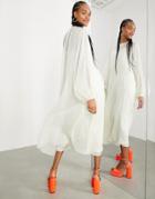 Asos Edition Shirred Front Maxi Dress In Neutral
