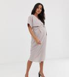 Asos Design Maternity Wrap Midi Dress - Gray