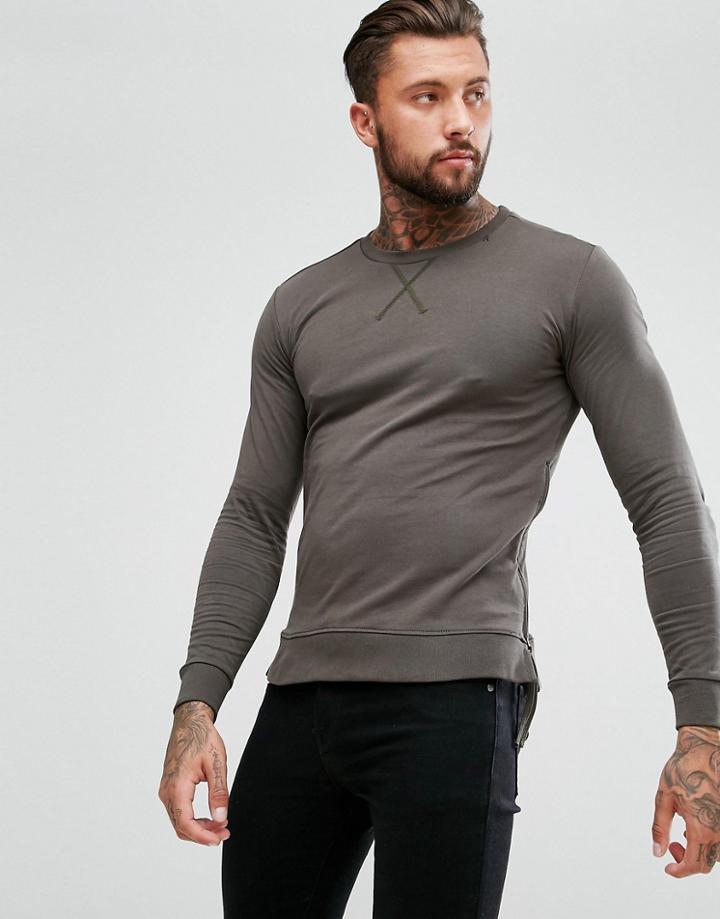 Replay Long Sleeve Top Side Zips - Green