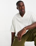 Asos Design Oversized Half Sleeve T-shirt With V Neck In Cream-white