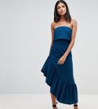 Asos Design Tall Soft Bandeau Midi Dress With Peplum - Blue