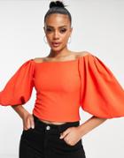 Vl The Label Puff Sleeve Top In Orange - Part Of A Set