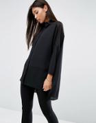 Asos Oversized Blouse With Sheer Inserts - Black