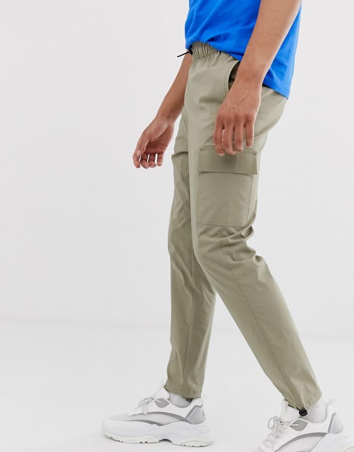 Asos Design Tapered Cargo Pants In Stone Nylon - Stone