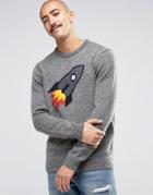 Asos Wool Mix Sweater With Rocket - Gray