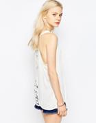 Brave Soul Sleeveless Tank Top With Embroidered Detail - Cream