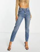 Na-kd High Waist Slim Denim Jeans In Mid Blue