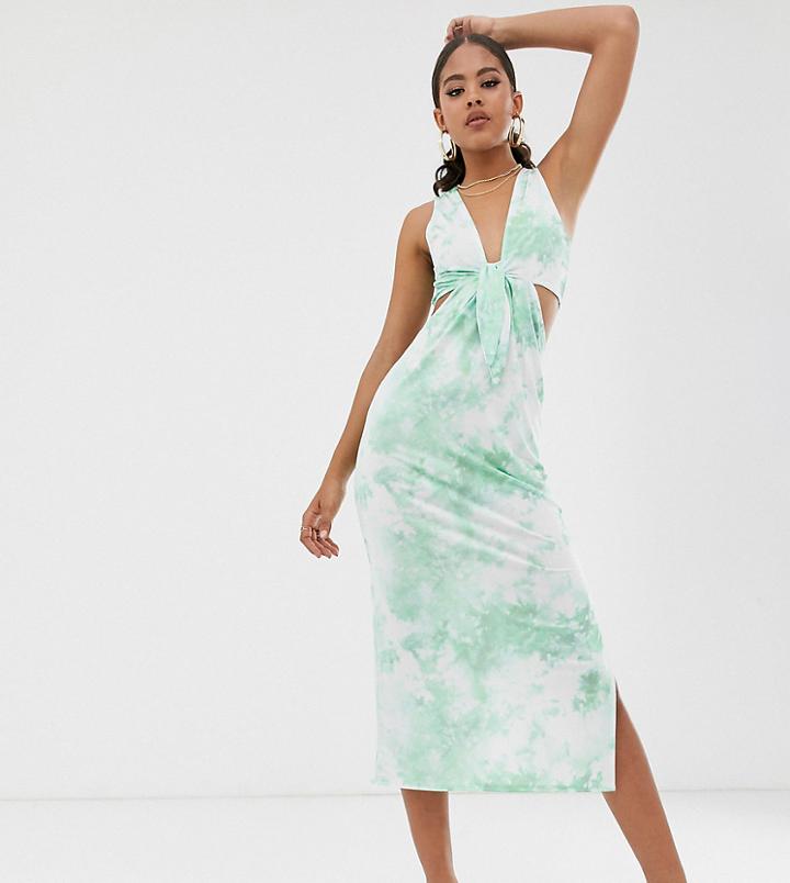 Asos Design Tall Slinky Tie Dye Knot Detail Midi Dress - Multi