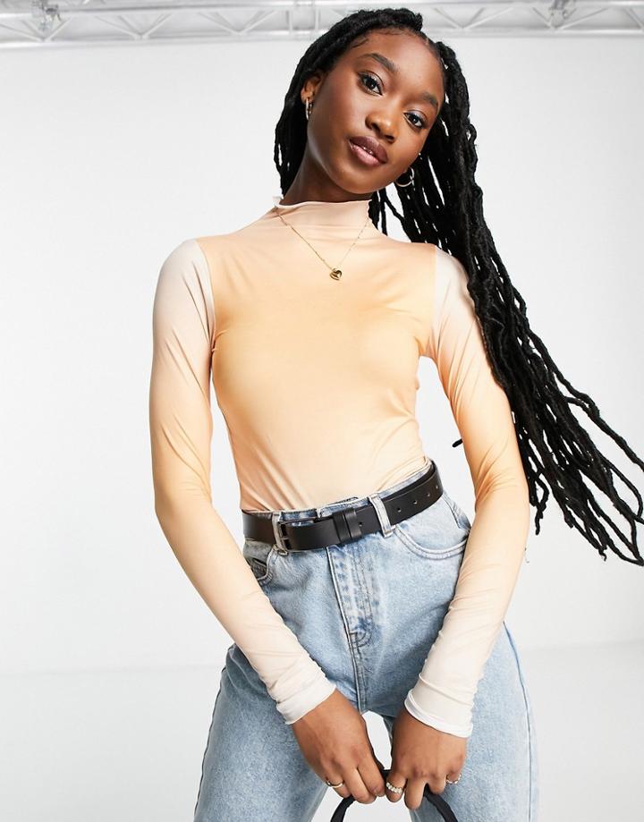 Monki High Neck Top In Orange Ombre Print
