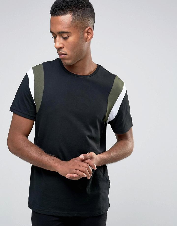 New Look T-shirt With Shoulder Panel In Black - Black