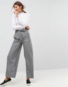 Stradivarius Check Wide Leg Pants With Belt - Gray