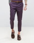 Devils Advocate Skinny Fit Purple Cotton Sateen Cropped Suit Pants