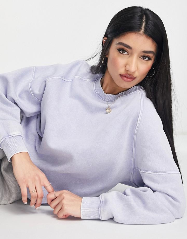 Pull & Bear Crew Neck Long Sleeve Sweatshirt In Purple