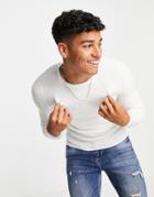 Asos Design Knit Muscle Fit Rib Roll Neck Sweater In White
